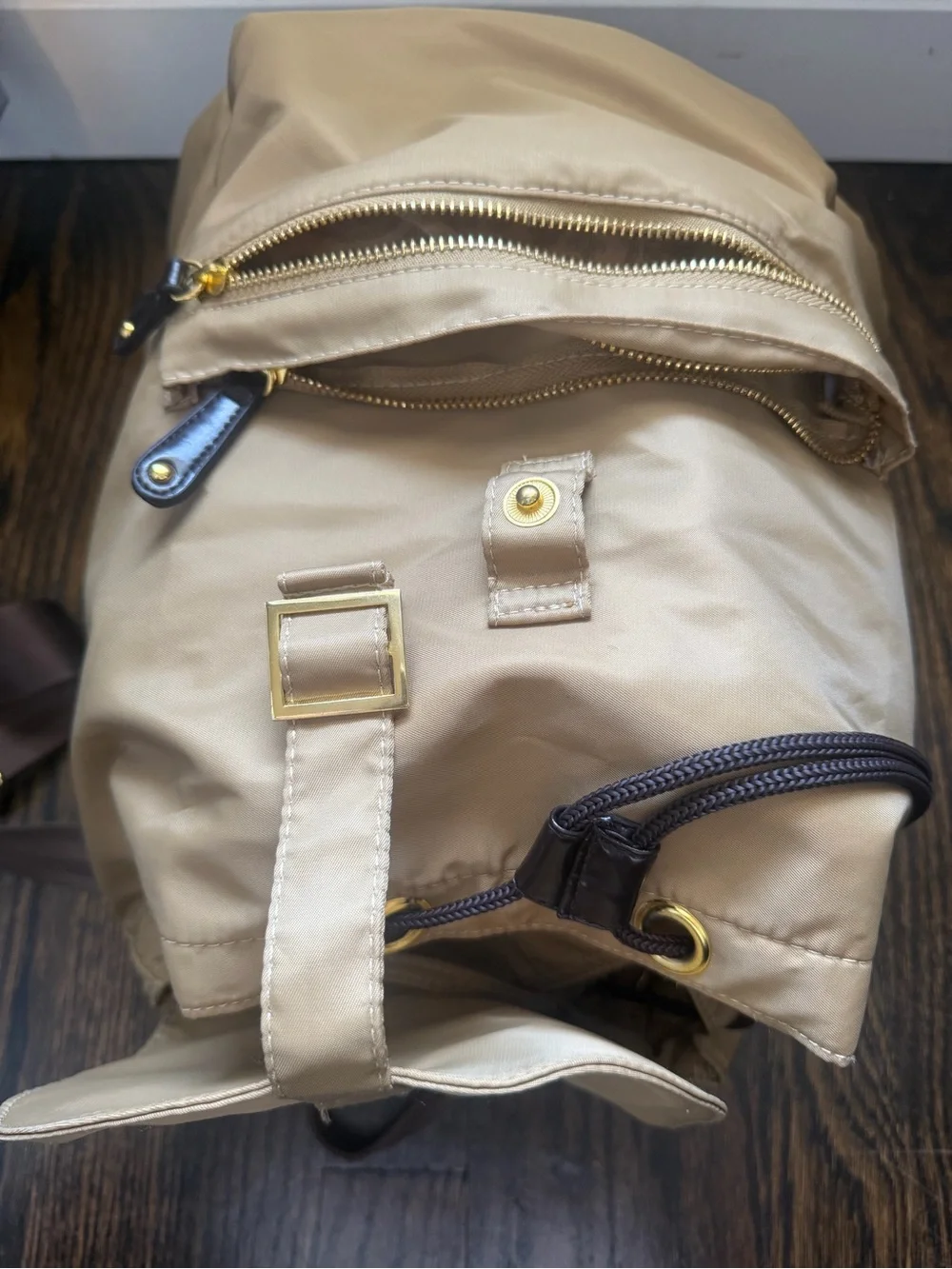 Drawstring Backpack Beige/Brown - Picture 4 of 5